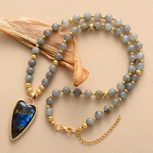 Pendentif Colliers Bohême pierres précieuses pierre coeur pendentif collier femmes Labradorite perlé court collier ras du cou Boho bijoux Femme en gros G230206