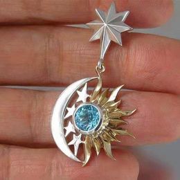 Hanger kettingen bohemia goldsilver color star moon voor vrouwen blauw cz stenen inleg zon ketting mode sieraden feest cadeaubonistant