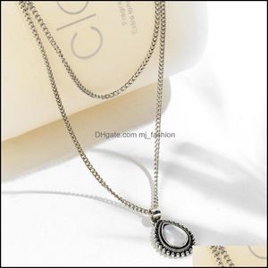 Hangende kettingen bohemia gelaagde opaal choker ketting edelsteen druppel kettingen charme hanger verklaring sieraden voor w dhseller2010 dhfmk