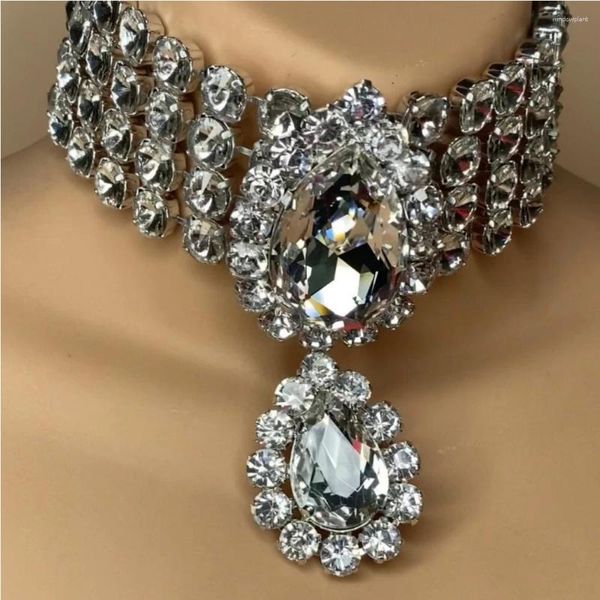 Pendentif Colliers Bohême Multicouche Strass Surdimensionné Goutte Collier Ras Du Cou Pour Femmes Cristal Charme Grand Collier Bijoux