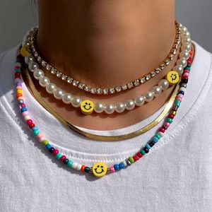 Pendentif Colliers Bohême multicouche perle arc-en-ciel perlé collier ras du cou pour les femmes acrylique fruits coeur perles chaîne colliers bijoux de plage Z0417