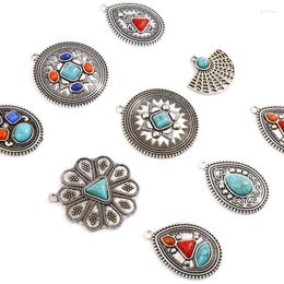 Pendentif Colliers Bohême Pendentifs Antique Argent Couleur Métal Charmes Fleur Ronde DIY Faire Collier Bracelets Femmes Bijoux Cadeau Résultats