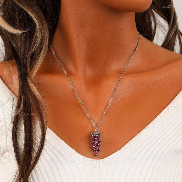 Collares colgantes, collar bohemio de uvas moradas para mujeres y niñas, gargantillas de frutas hechas a mano bonitas, joyería Bohemia