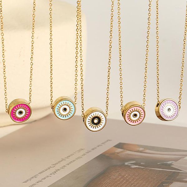 Pendentif Colliers Bohême Rond Mauvais Yeux Bleus Pour Femmes Émail Couleur Chaîne En Acier Inoxydable Femelle Parti Bijoux Cadeaux