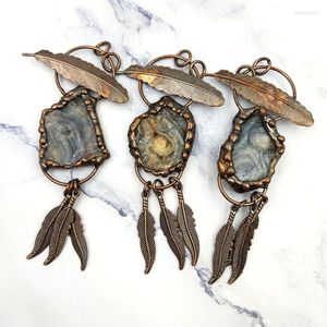 Pendentif Colliers Bohème Bronze Ancien Soudé Irrégulier Naturel Galaxie Druzy Agates Feuilles De Cuivre Charme Pour Hommes Femmes Bijoux Collier