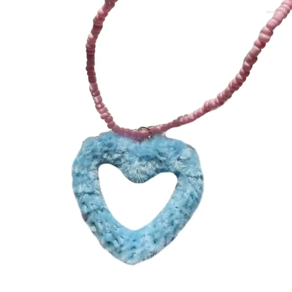 Collares colgantes Bohemio con cuentas de felpa Amor Corazón Collar Color Semilla Cuenta Corta Rosa Azul Verano Arroz Joyería Dropship