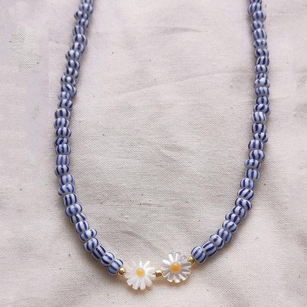 Pendentif colliers bohème bleu perle de rocaille marguerite fleur coquille accessoires collier pour femme haute qualité mode tour de cou tendance