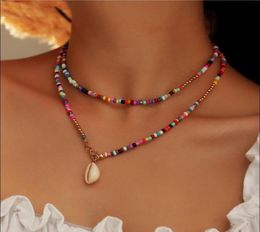 Colares pendentes Bohemian Colorful Seed Shell Charcker Declaração de colar de colar curta Chain Clavicle for Women feminino boho je1647948