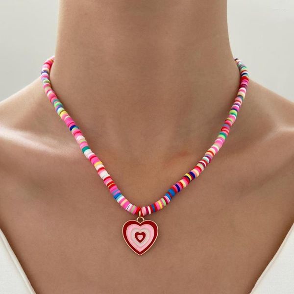 Pendentif colliers bohème coloré doux poterie amour collier pour femmes belle couleur bonbon sucré 2023 bijoux accessoires