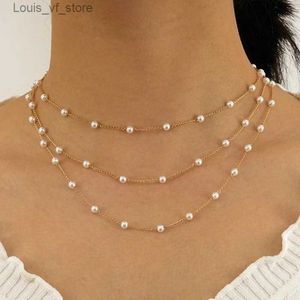 Collares colgantes Collar de gargantilla de perlas multicapa bohemia para mujeres joyas de chocker gótico en el cuello colgante 2021 para niña T231213