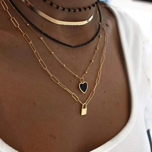 Pendentif Colliers Bohème Multicouche À La Main Perles Noires Chaîne Pour Femme Mode Goutte D'eau Cristal Bijoux Cadeau Accessoire