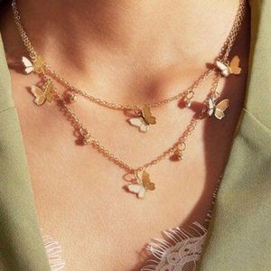 Hanger kettingen Boheemse meerlagige ronde bal vlinder ketting voor vrouwen goud kleur sleutelbeen ketting 2021 mode vrouwelijke choker sieraden
