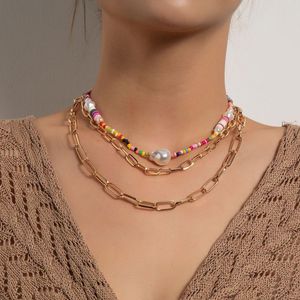 Hanger Kettingen Bohemian Multilayer Soft Clay Bead Pearl Choker Chain Ketting voor Vrouwen Goud Zilver Kleur Party Mode-sieraden Gift