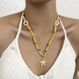 Hanger Kettingen Boheemse Hars Blad Starfish Ketting voor Vrouwen Geweven Touw Keten Korte Vrouwelijke 2021 Mode-sieraden