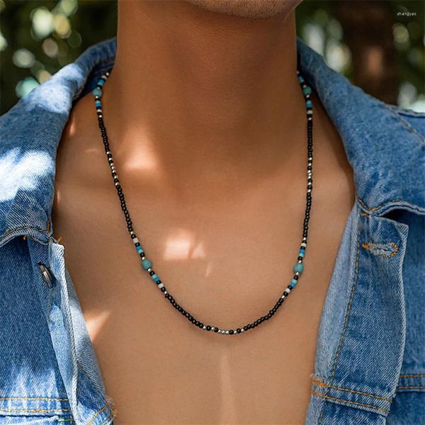 Collares colgantes Collar de cuentas de arroz bohemio Moda para hombres Cadena de clavícula turquesa de gama alta Accesorios de joyería vintage simples Regalos