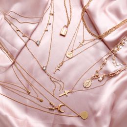 Hanger kettingen Boheemse ster Moon multi -gelaagde ketting vrouwen choker vintage munt crescent geometrische collier slagen