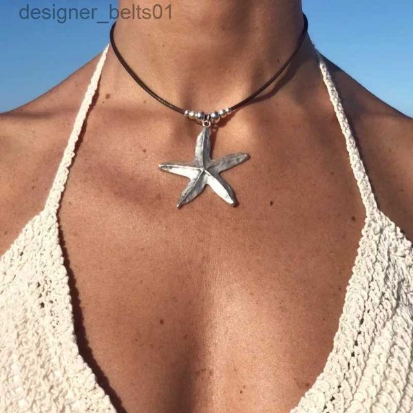 Colliers de pendentif Bohemian Starfish Allon Pendante Collier Collier Collier de corde en cuir de plage d'été pour femmes Jewelryl231215