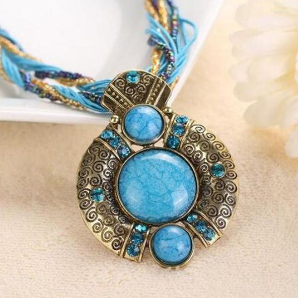 Pendentif Colliers Bohème Déclaration Perlée Vintage Bijoux Turquoise Strass Collier En Pierre Naturelle Pour Femmes Collier Pendentif