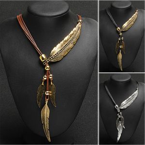 Pendentif Colliers Style bohème corde chaîne feuille plume motif pendentif pour femmes bijoux fins Collares déclaration collier EIG88 230901