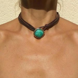 Pendentif Colliers Style Bohème Turquoise Alliage Cuir Corde Collier Artistique Rétro Multicouche Bijoux Pour Femmes En Gros