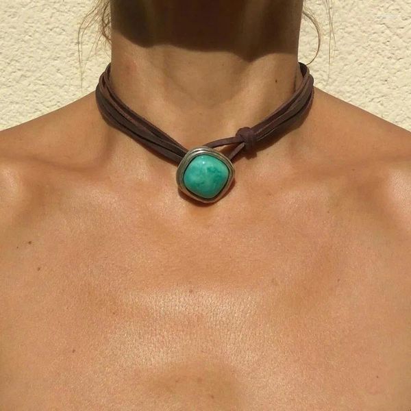 Pendentif Colliers Style Bohème Turquoise Alliage Cuir Corde Collier Artistique Rétro Multicouche Bijoux Pour Femmes En Gros