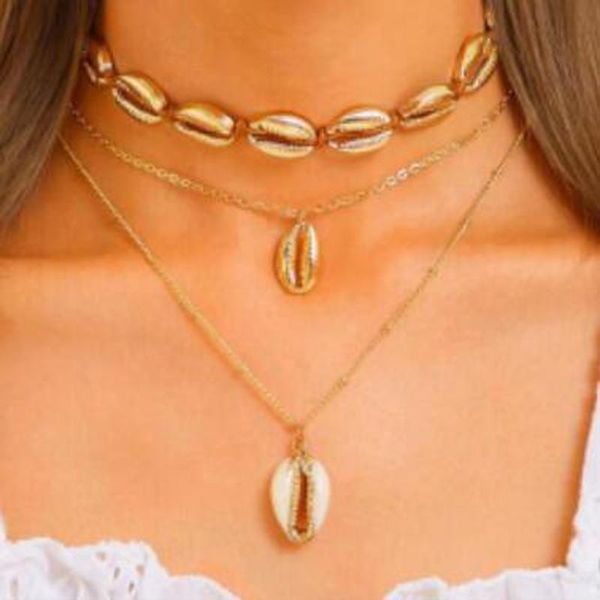 Pendentif Colliers Bohemian Summer Shell Collier pour femmes Chaîne en or Chocker réglable Beach Jewerlry Accessoires B07303