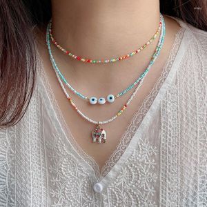 Hanger kettingen Boheemse kleine zaad bead ivoorgouden kleur kristal olifant charmes ketting voor vrouwen lagen gelukkige sieradencadeau