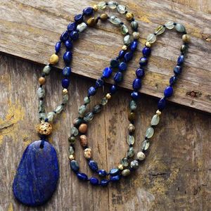 Pendentif Colliers Bohème Femmes Lariat Strand Collier Aléatoire Pierre Semi-précieuse Lapis Boho Bijoux En Gros Goutte