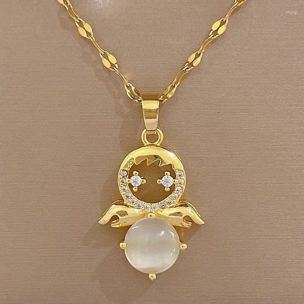 Pendentif Colliers Bohème Femmes Zircon Opal Angel Collier Fiançailles Pour Titane Acier Bijoux Cadeaux De Fête D'anniversaire En Gros