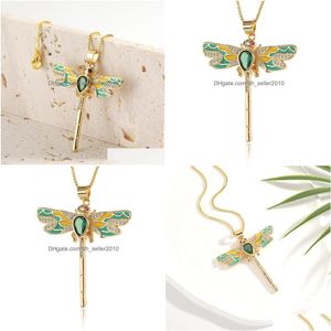 Hanger kettingen Boheemse Damesmode Accessoires Insect Emaille Druppelolie Dragonfly Ins Netto Rode Wilde Ketting Feest Vakantie Drop D Dhnux