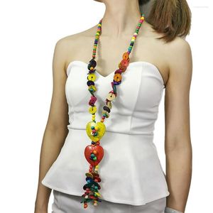 Hanger kettingen Boheemse houten kralen lange ketting voor vrouwen multicolor houten tassel grote hartkraag sieraden maxi accessoires