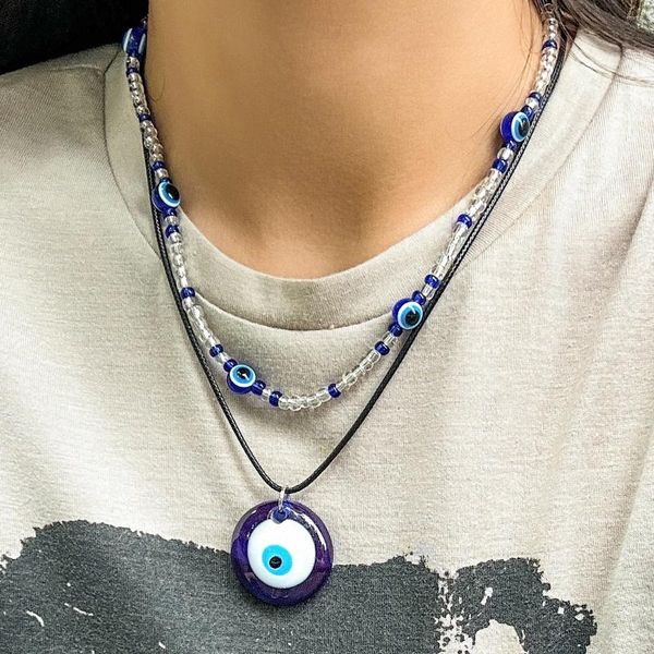 Pendentif Colliers Boho Acrylique Graine Perle Clavicule Ras Du Cou Simple En Cuir Cire Cordon Chaîne Grand Turc Lucky Blue Eye Collier Bijoux D'été