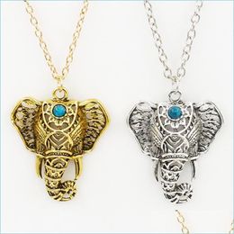 Pendentif Colliers Boho Antique Pendentifs Ethnique Turquoise Éléphant Collier Ras Du Cou Chaîne Livraison Directe Bijoux Dhaet