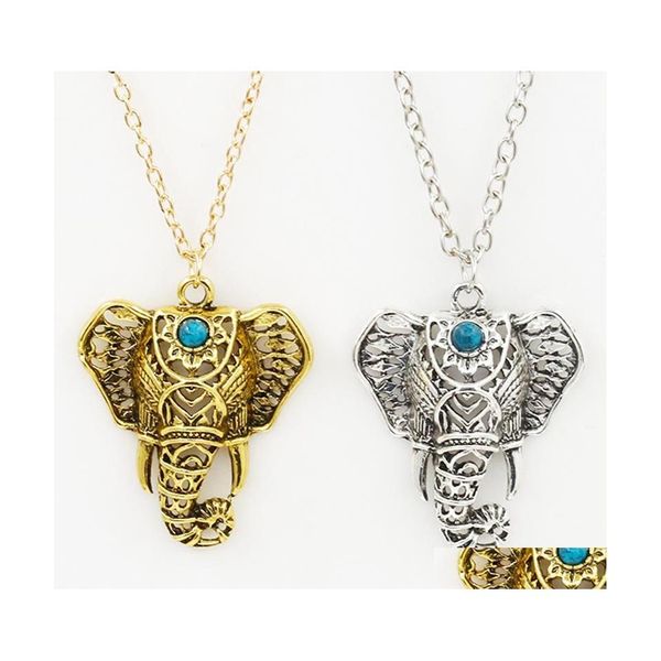 Pendentif Colliers Boho Antique Pendentifs Ethnique Turquoise Éléphant Collier Ras Du Cou Chaîne Drop Delivery Bijoux Dh1Lq