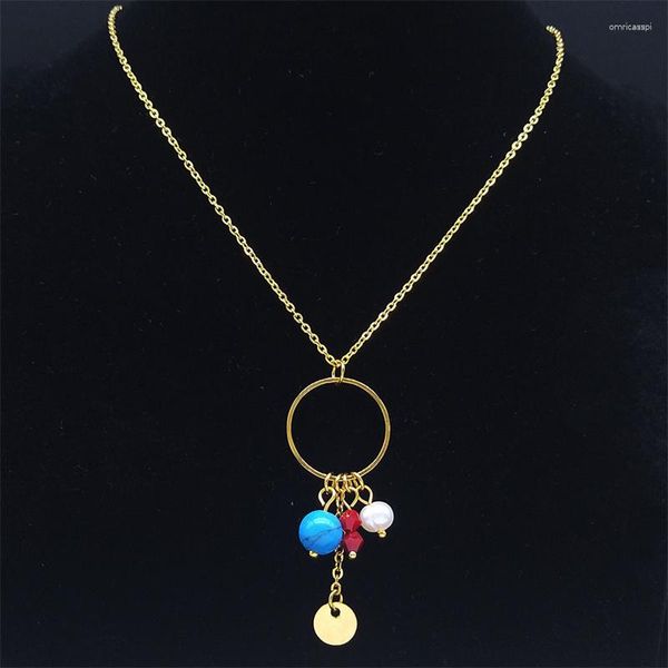 Pendentif Colliers Boho Perle Bleu Pierre Cristal Perle Pour Femmes 2023 Or Couleur En Acier Inoxydable Gland Chaîne Collier Bijoux Cadeau NPJ50S