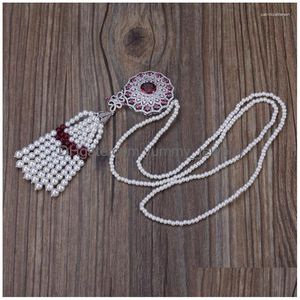 Pendentif Colliers Boho Bohême Blanc Perle Perlée Gland Avec Siery Vin Rouge Bleu Foncé CZ Cristal Perles De Charme Chaîne Femmes Collier Dr Dhozm