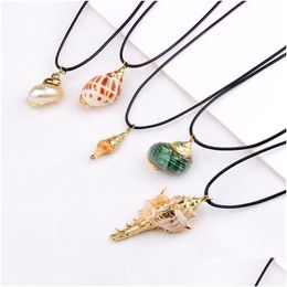 Colliers pendentifs Boho conque collier de coquillage de mer Hawaii plage colliers d'été chaîne de corde de cire océan Animal coquillage pendentif bijoux pour Dhe1M