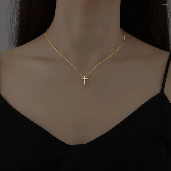 Pendentif Colliers Boho Cross Clavicule Collier Femme 2023 Simple Boîte Chaîne Or Couleur Métal Charme Fille Mode Anniversaire Bijoux