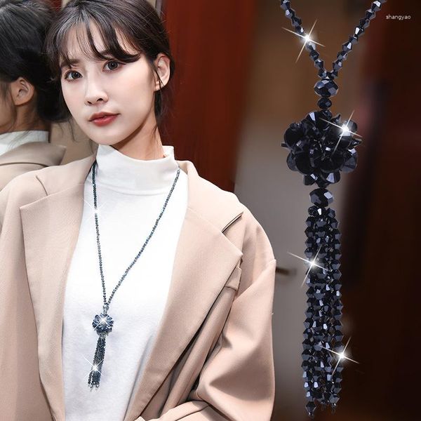 Pendentif Colliers Boho Ethnique Mode Boule Cristal Collier Femmes Gracieuse Joker Gland Longue Chaîne De Chandail Kpop Simple Dame Dîner Fête