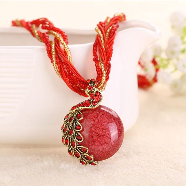 Pendentif Colliers Boho Ethnique Bijoux Ras Du Cou À La Main Collier Pierre Naturelle Perle Paon Déclaration Maxi Pour Femmes Filles Cadeaux