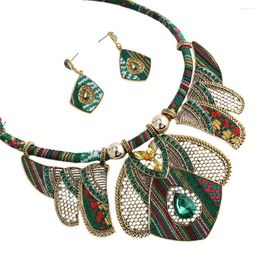 Pendentif Colliers Boho Ethnique Collier Boucles D'oreilles Ensemble Déclaration Femmes Vert Bijoux Ensembles Femmes Femmes