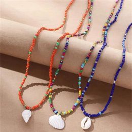 Pendentif Colliers Boho Mode Couleur Mixte Riz Perle Chaîne Blanc Shell Ensemble Collier Pour Femmes Vintage Style Ethnique Hip Hop Bijoux De Plage