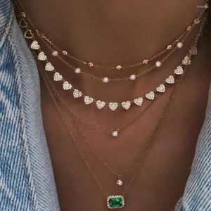 Hangende kettingen boho mode voor vrouwen vintage goud vergulde hartvorm kristalgroen stenen ketting meerlagige vrouwelijke sieraden