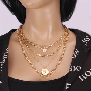 Hanger kettingen boho modekop portret munt vlinder ketting voor vrouwen vintage vrouwelijke punk multilayer gouden kleur keten sieraden gif