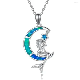 Colliers pendents Boho Fashion Sirène étoile Lune Moon Imitation Opale Collier de chaîne de couleur argentée pour les cadeaux de bijoux de fête de mariage pour femmes