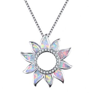 Pendentif Colliers Boho Femelle Bleu Blanc Opale Collier Argent Couleur Chaîne Pour Femmes Mignon Élégant Tournesol Collier De MariagePendentif