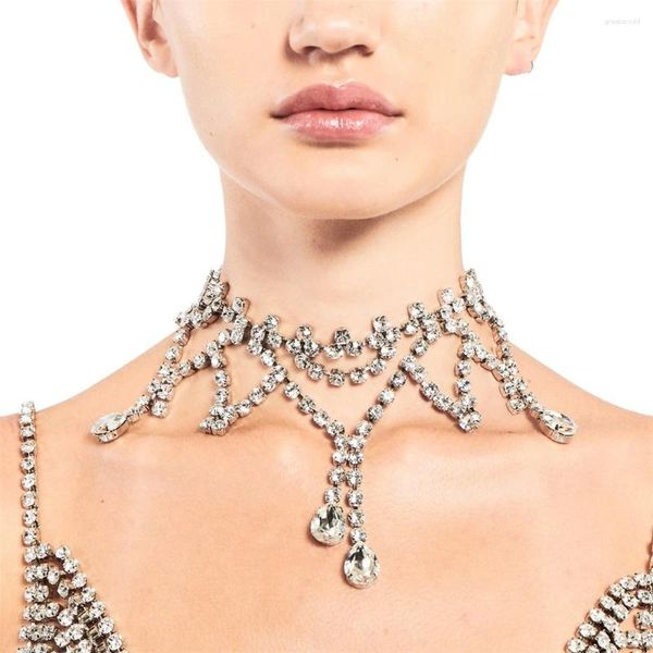 Collares colgantes Boho Flash Collar de borlas para mujeres Cadena de clavícula Declaración Rhinestone Corto Gargantilla Fringe Joyería de boda Suéter Fiesta