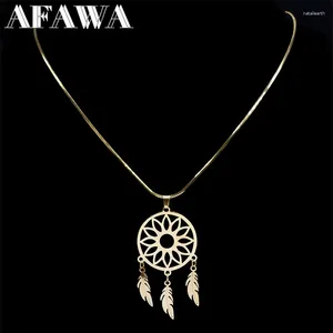 Collares colgantes Boho Flor de la vida Dream Catcher Collar de plumas para mujeres Hombres Acero inoxidable Cadena de la suerte Regalo de boda Collar de joyería