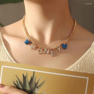 Hanger Kettingen Boho Meisje Leuke Vlinder Choker Ketting Voor Vrouwen Kristal HONING Letters Trendy 2023 Sieraden Gift Collares