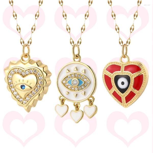 Collares colgantes boho love corazón gath malvado ojo azul collar para mujeres color dorado color cadenas largas collar de encaje